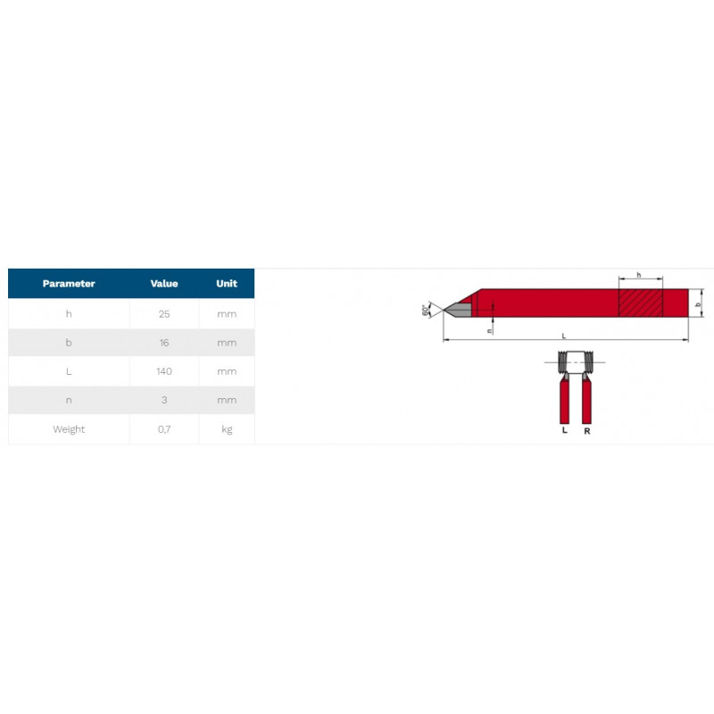 Ārējās vītnes grieznis K20 čuguna apstrādei 25x16mm kāts