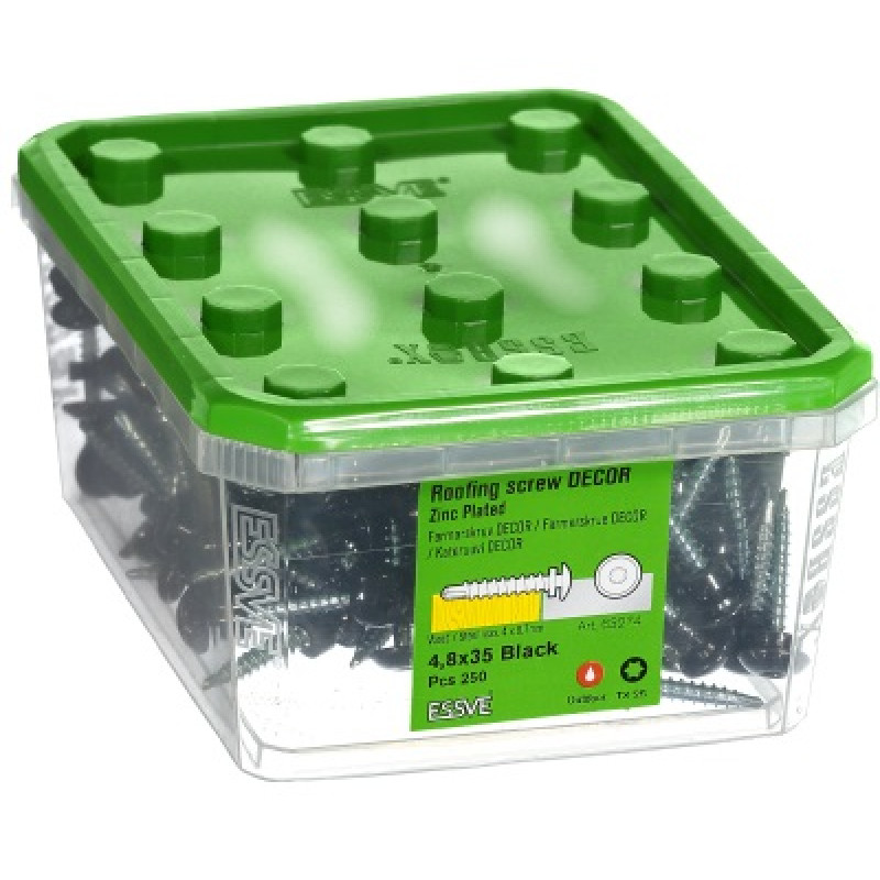 Jumta skrūve 4,8 x 35 TX25 melna iepak. 250gb ESSVE