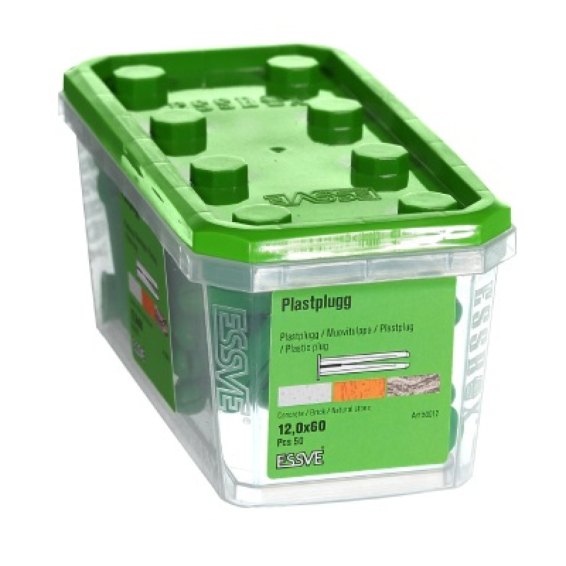 Plastmasas dībeļi 12x60 Zaļi iepak. 100 gb ESSVE