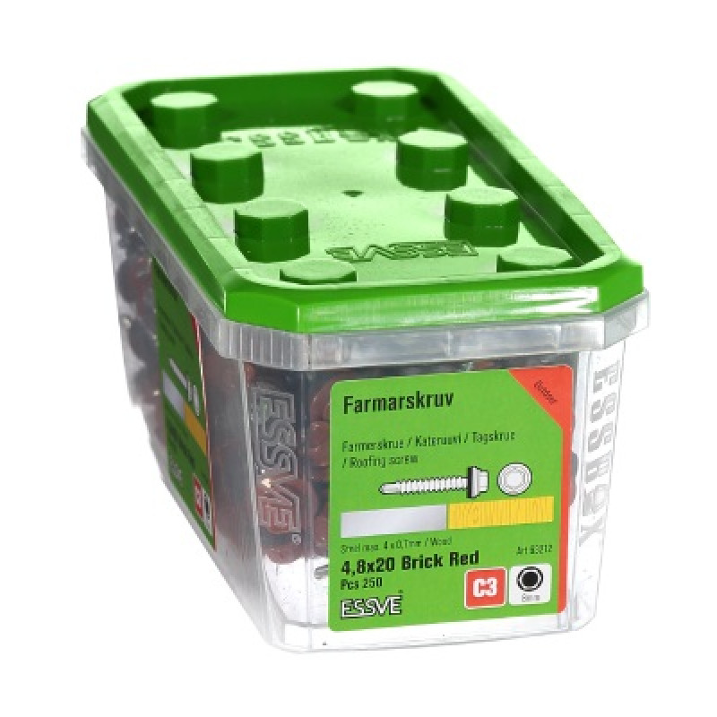 Jumta skrūve 4,8 x 20 ķieģeļsarkana iepak. 250gb ESSVE