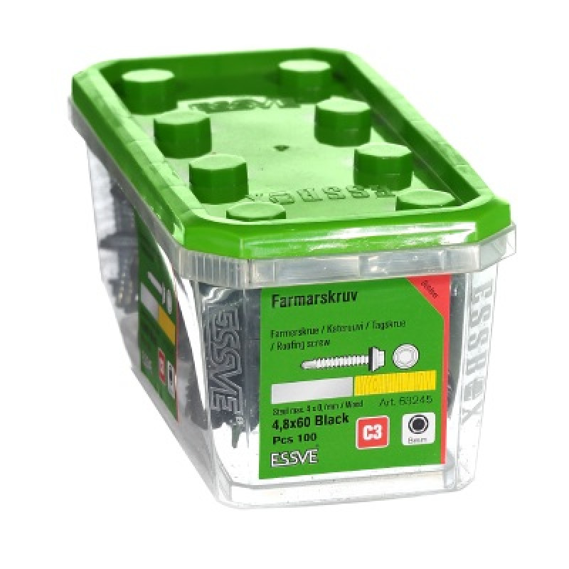 Jumta skrūve 4,8 x 60 melna iepak. 100gb ESSVE