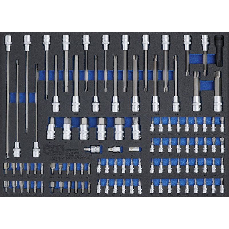 Bitu komplekts 1/2" 1/4" muciņās 3/3 putu ieliktnī 104 gb BGS