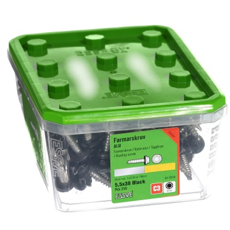 Jumta skrūve 5,5 x 35 melna iepak. 250gb ESSVE