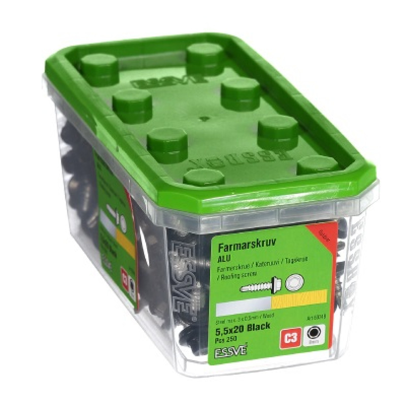 Jumta skrūve 5,5 x 20 melna iepak. 250gb ESSVE