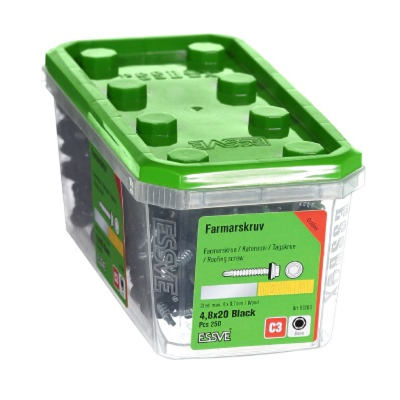 Jumta skrūve 4,8 x 20 melna iepak. 250gb ESSVE