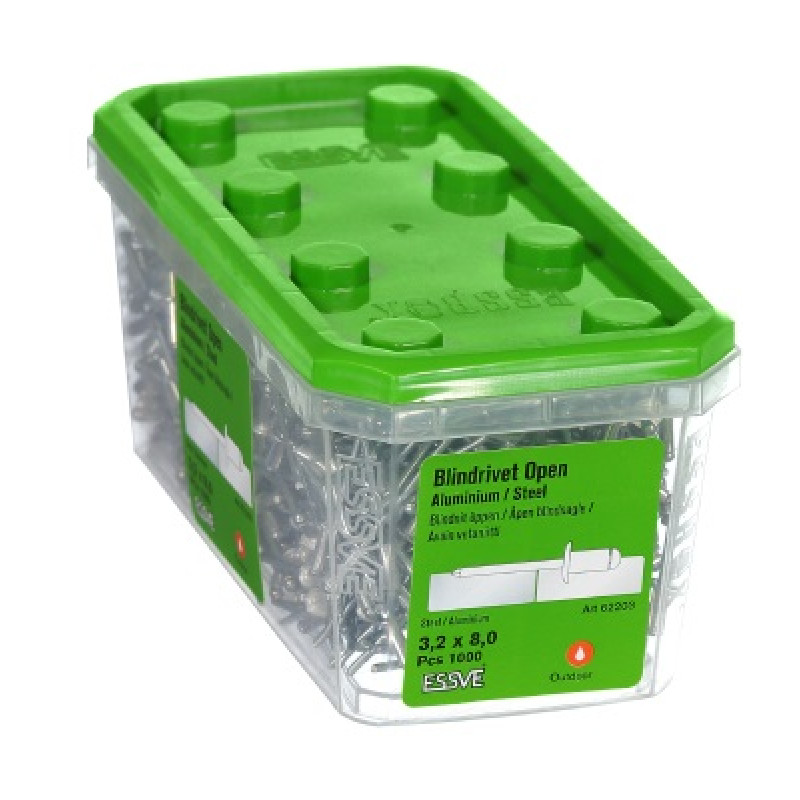 Kniede Al/St 3,2x8 izliekta galva iepak. 1000gb ESSVE