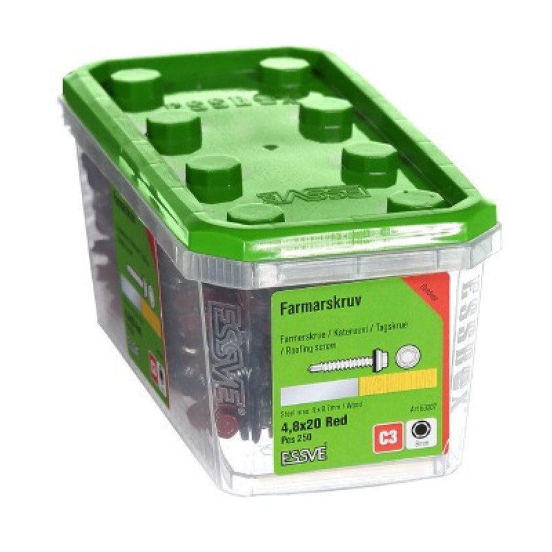 Jumta skrūve 4,8 x 20 sarkana iepak. 250gb ESSVE