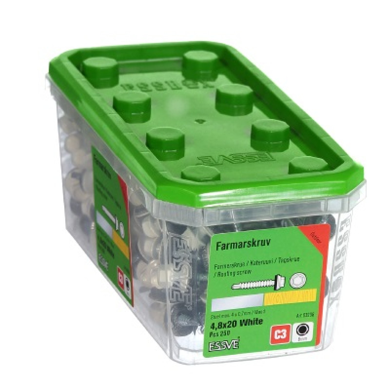 Jumta skrūve 4,8 x 20 balta iepak. 250gb ESSVE