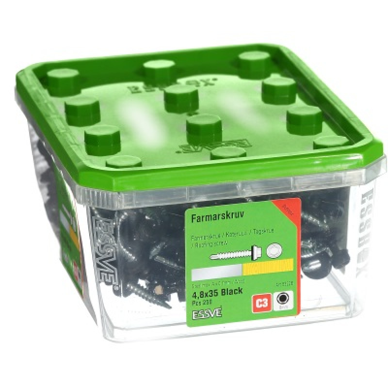 Jumta skrūve 4,8 x 35 melna iepak. 250gb ESSVE
